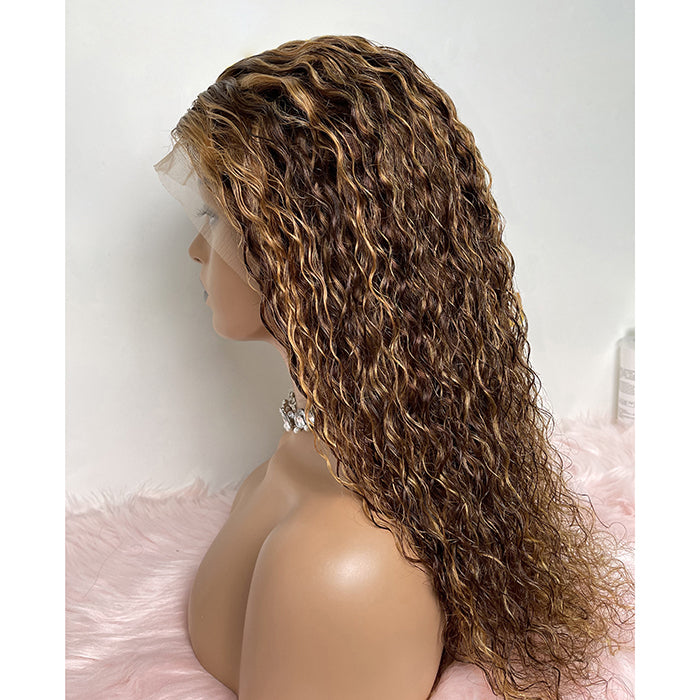 18-24 Inch Pre-Plucked 13"x4" color 4/27 Lace Front Water Wavy/Body Wave Wig Human Hair Free Part 150% Density