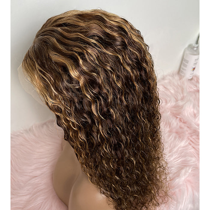 18-24 Inch Pre-Plucked 13"x4" color 4/27 Lace Front Water Wavy/Body Wave Wig Human Hair Free Part 150% Density