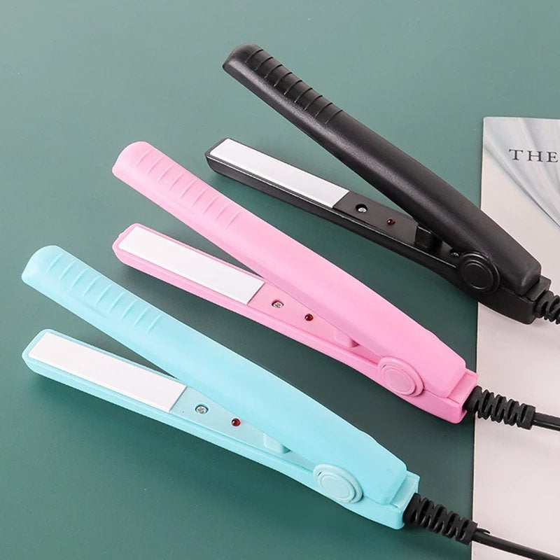 2 in 1 Mini Hair Straightener Ceramic Tourmaline Plate Beauty Flat Iron Heating Curler,Hair Straightener, Ceramic Tourmaline Plate Pink