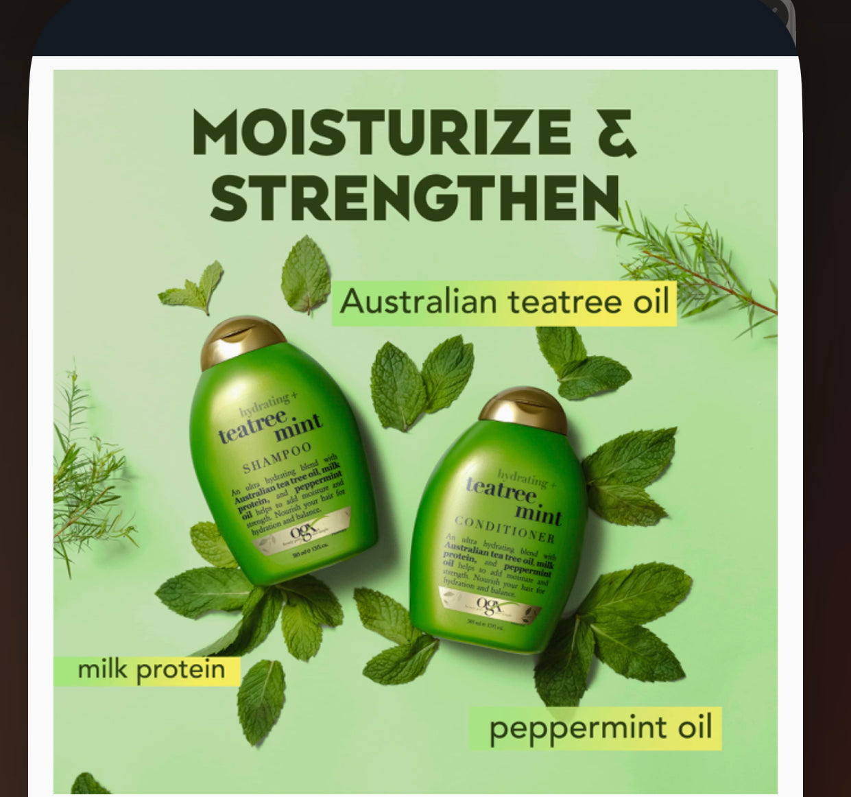 OGX Hydrating + Tea Tree Mint Nourishing & Invigorating Daily Shampoo with Peppermint Oil & Milk Proteins, 13 fl oz