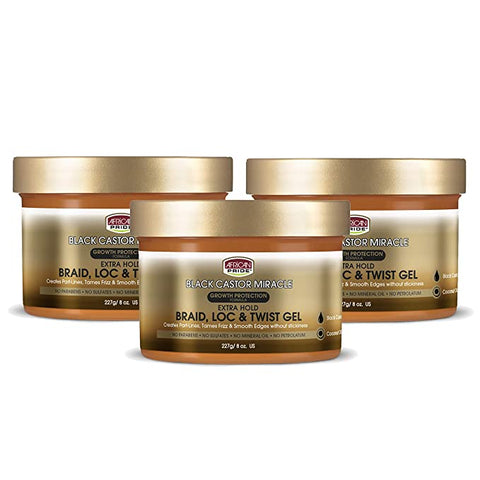 African Pride Black Castor Miracle Extra Hold Braid, Loc, Twist Gel