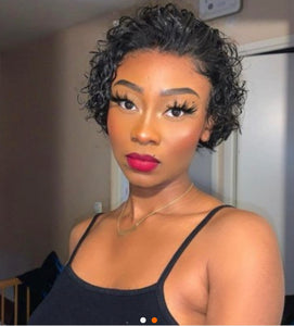8 inch Short Curly Pixie Cut 13"x4" Frontal Lace Wig Pre-Bleached Knots Brazilian Human Virgin Hair 150% Density