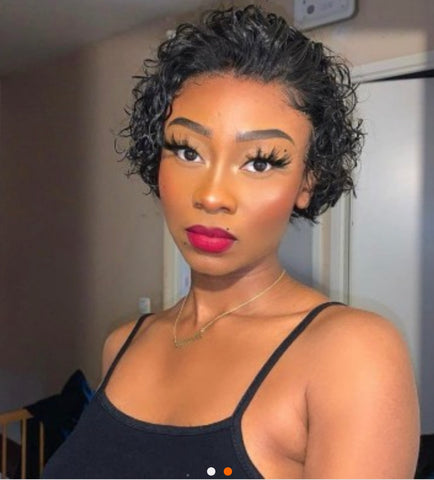 8 inch Short Curly Pixie Cut 13"x4" Frontal Lace Wig Pre-Bleached Knots Brazilian Human Virgin Hair 150% Density