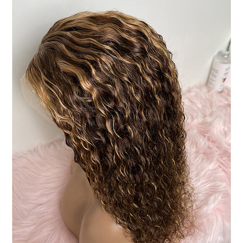 18-24 Inch Pre-Plucked 13"x4" color 4/27 Lace Front Water Wavy/Body Wave Wig Human Hair Free Part 150% Density