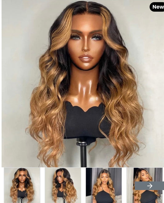“Blondie” 22“ 5x5 HD closure wig 1B/27 loose wave
