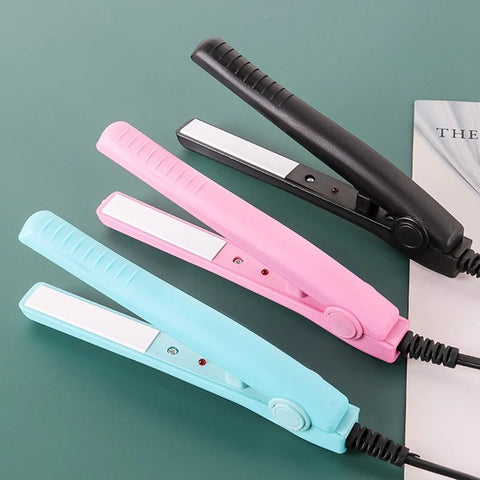 2 in 1 Mini Hair Straightener Ceramic Tourmaline Plate Beauty Flat Iron Heating Curler,Hair Straightener, Ceramic Tourmaline Plate Pink