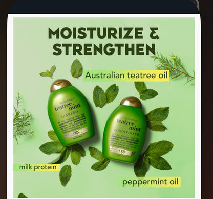 OGX Hydrating + Tea Tree Mint Nourishing & Invigorating Daily Shampoo with Peppermint Oil & Milk Proteins, 13 fl oz