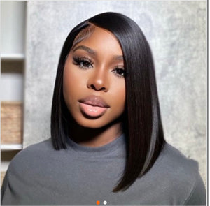 12 inch Asymmetrical Blunt Bob 13"x4" Transparent Frontal Lace Wig Straight Human Virgin Hair