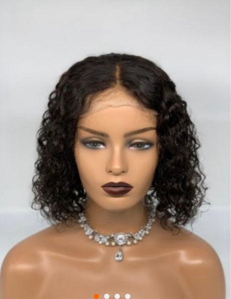 10-14 Inch Brazilian Virgin Hair 5"x5" Lace Closure Wig Water Wavy 180% Density