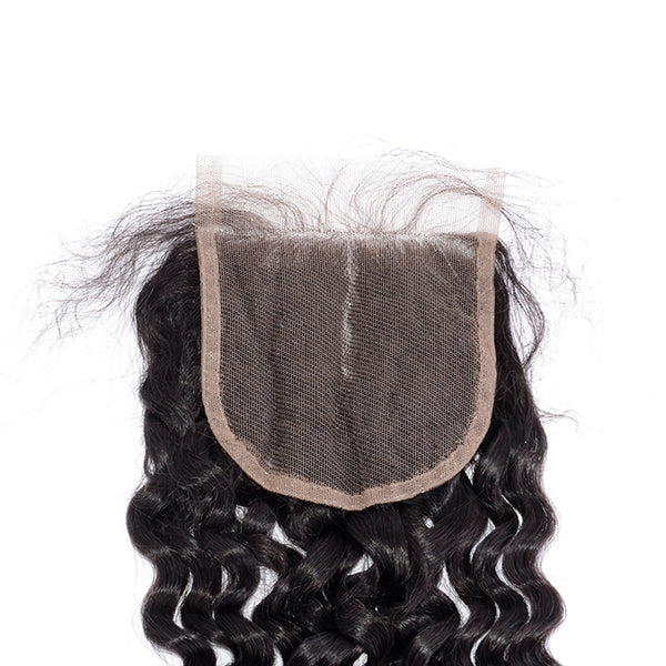 10-20 Inch 4" x 4" Water wavy Free Parted Lace Closure #1B Natural Black